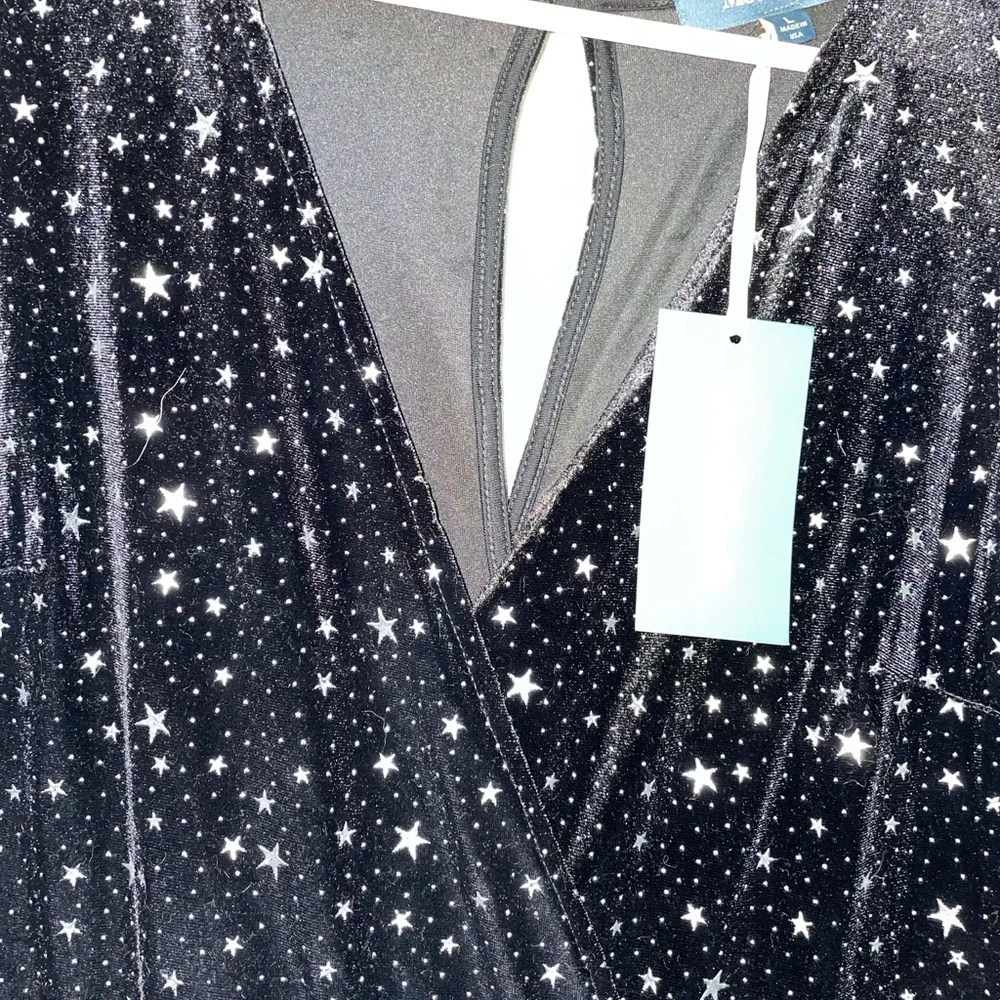 NWT ModCloth Black Star-Print Velvet Sleeveless Wide-Leg Jumpsuit